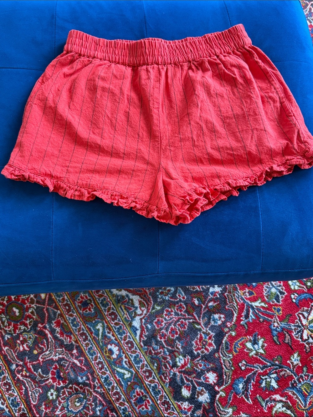 High Waist Red Ruffle Hem Women's Shorts